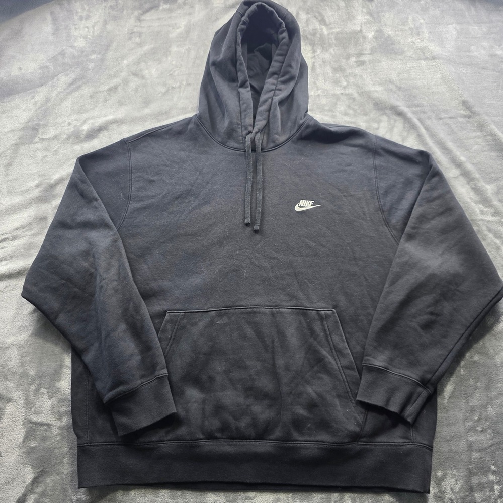 Nike Hoodie XXL Black Mens Regular Fit Cotton Blend Embroidered Logo Club Fleece